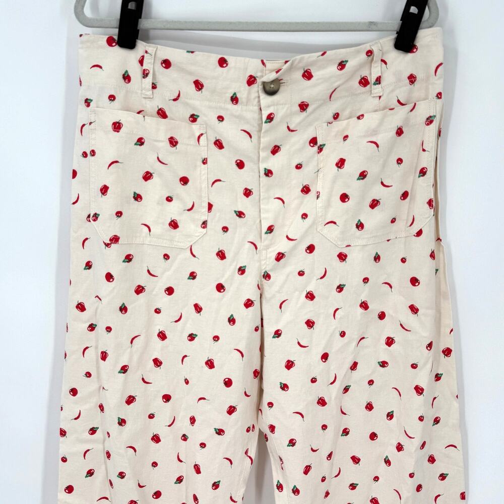 Maeve Cream Wide-Leg Pants with Red Cherry Print - Picture 3 of 7